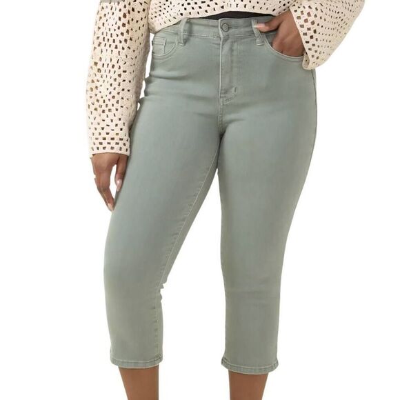 NWT Judy Blue Jeans Women's 29 Green Sage Mid Rise Cropped Capri Comfort Stretch - Picture 3 of 5